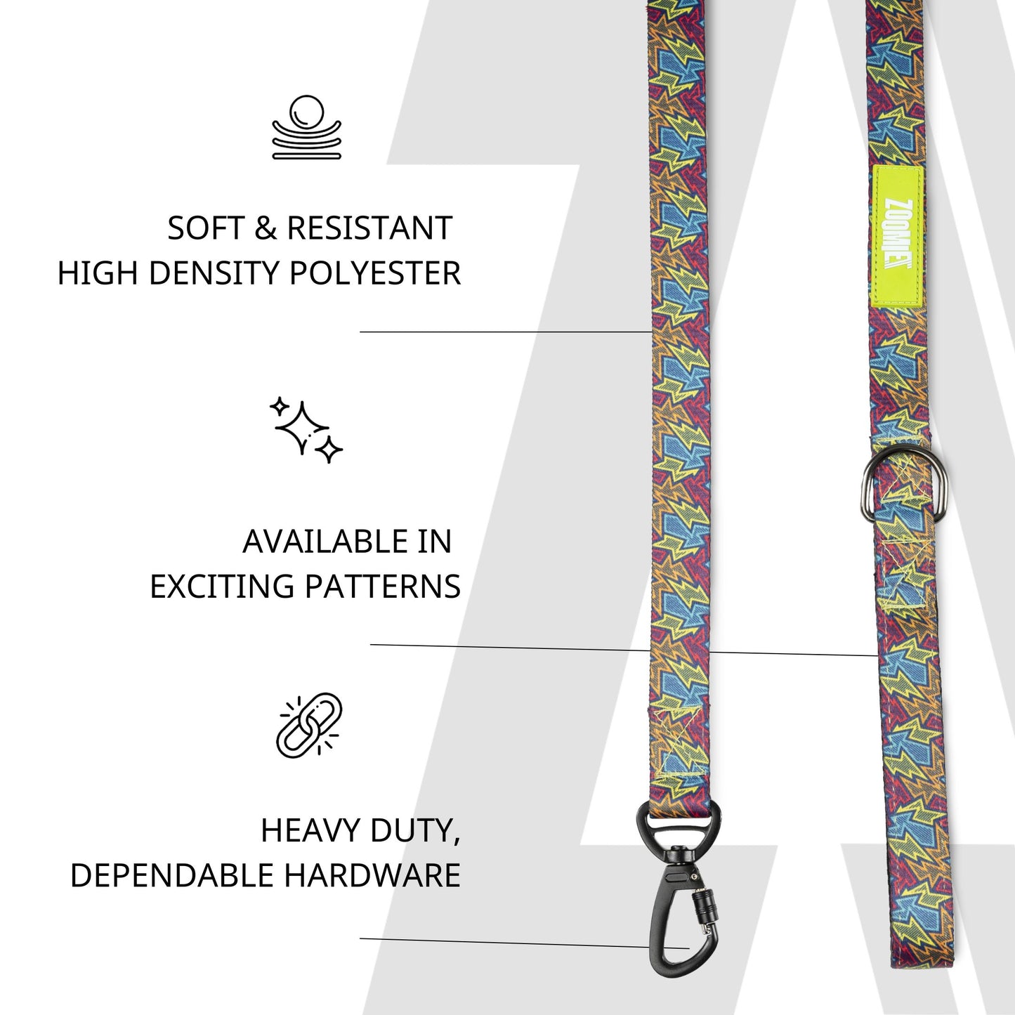 Zoomiez H-Harness, Printed Collar & Tuff Leash Co-ord Set - Bolt