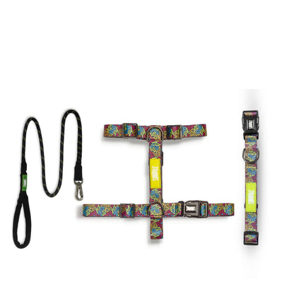 Zoomiez H-Harness, Printed Collar & Tuff Leash Co-ord Set - Bolt