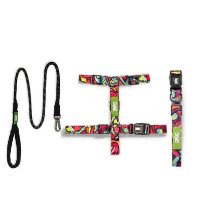 Zoomiez H-Harness, Printed Collar & Tuff Leash Co-ord Set - Drip