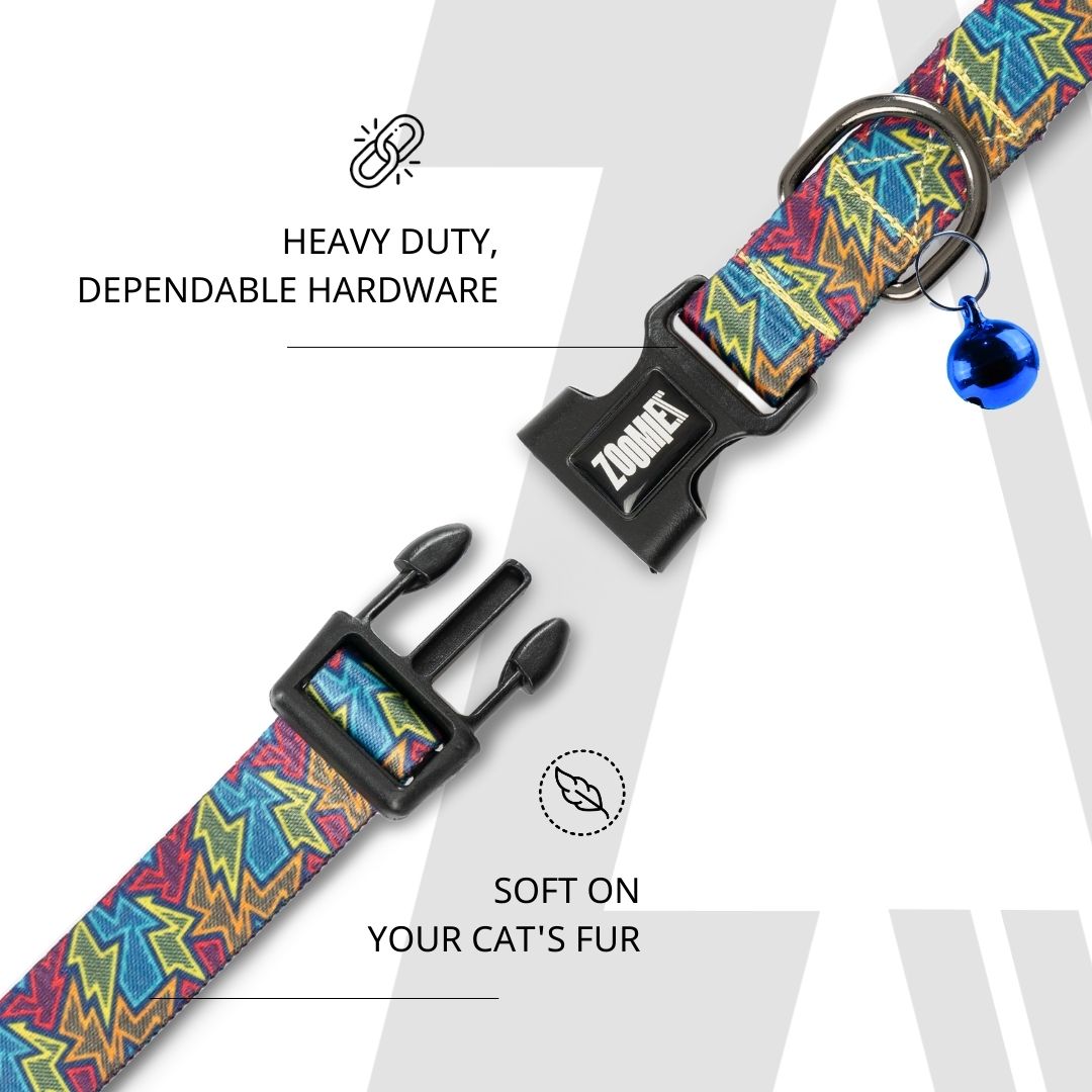 Zoomiez Printed Cat Collar with Bell - Bolt