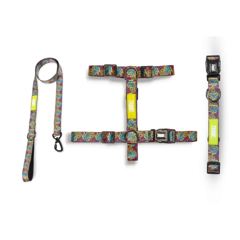 Zoomiez H-Harness, Printed Collar & Tuff Leash Co-ord Set - Bolt